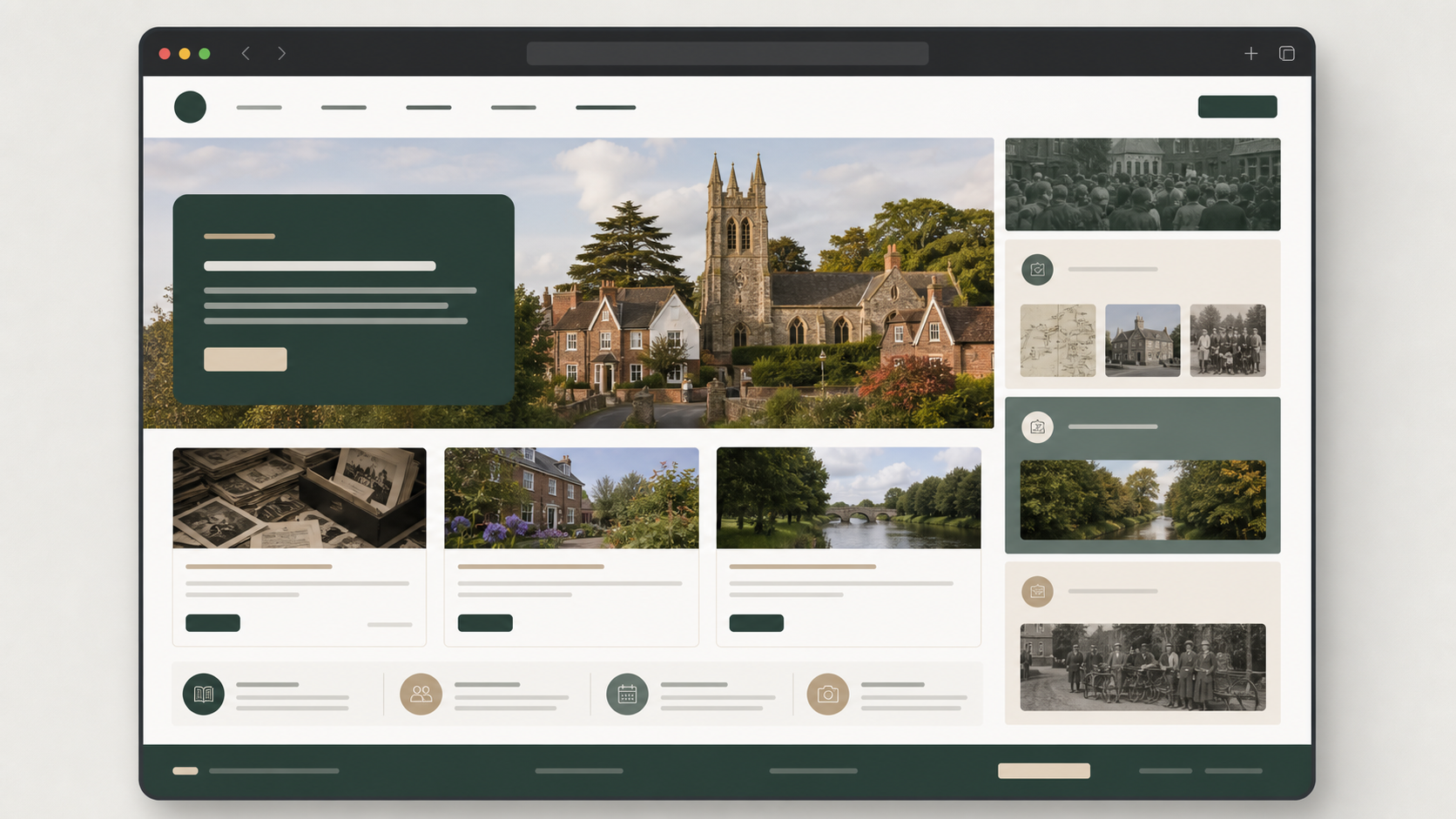 Community website homepage with archive tiles and editorial navigation